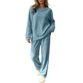 thumbnail image 4 of ABSUYY Womens 2 Piece Lounge Set Oversized Fleece Long Sleeve Crew Neck Straight Leg Pants Loungewear Blue,Size Free Size, 4 of 5