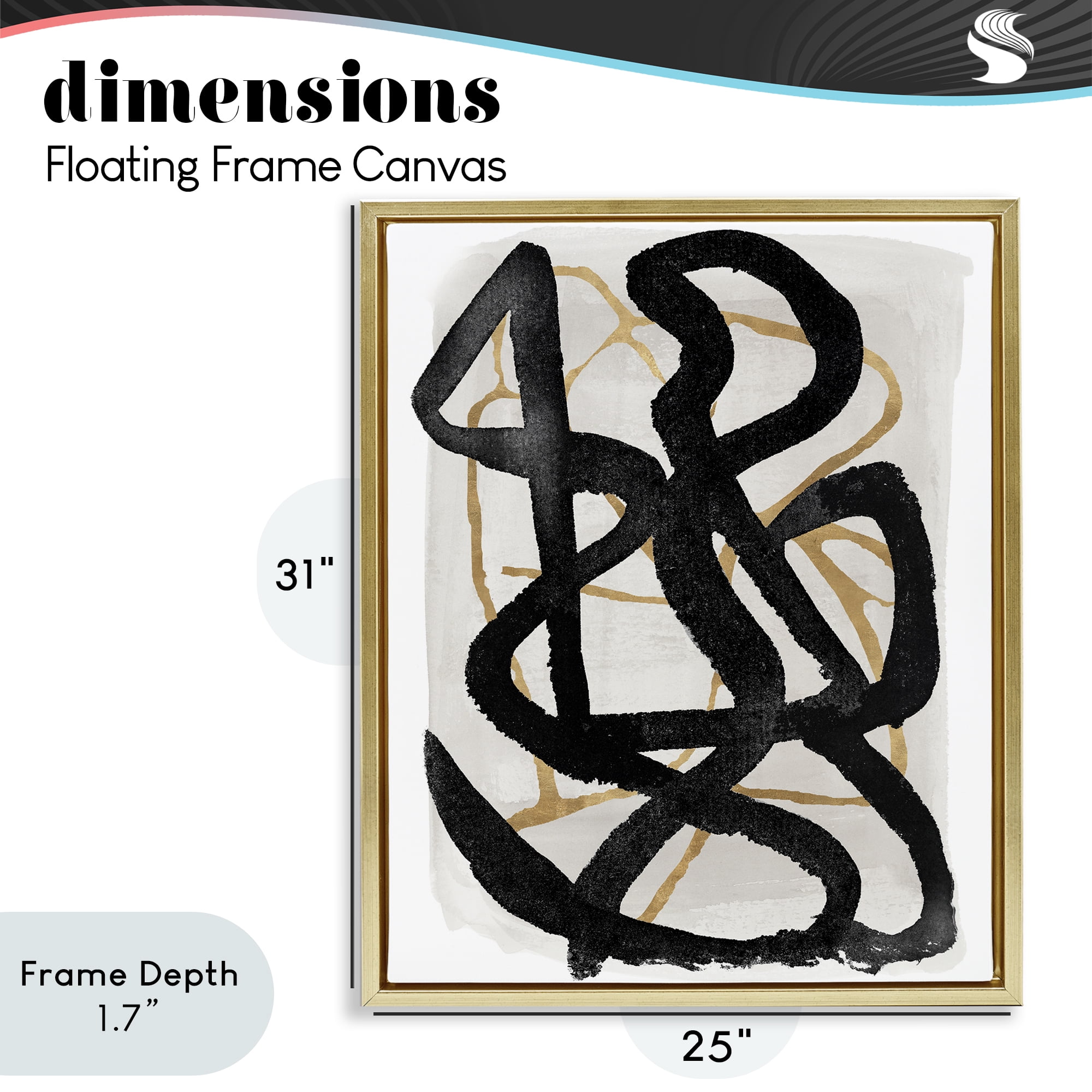 Stupell Industries Hindsight Black & Beige Gold Framed Floater Canvas Wall Art, design by Lucille Price