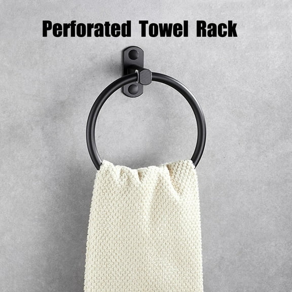 1Pc Towel Rack, 2 X Screws (2Ml) Black Bathroom Perforated Mounted Towel Ring Towel Hand Towel Rack Bathroom Products Towel