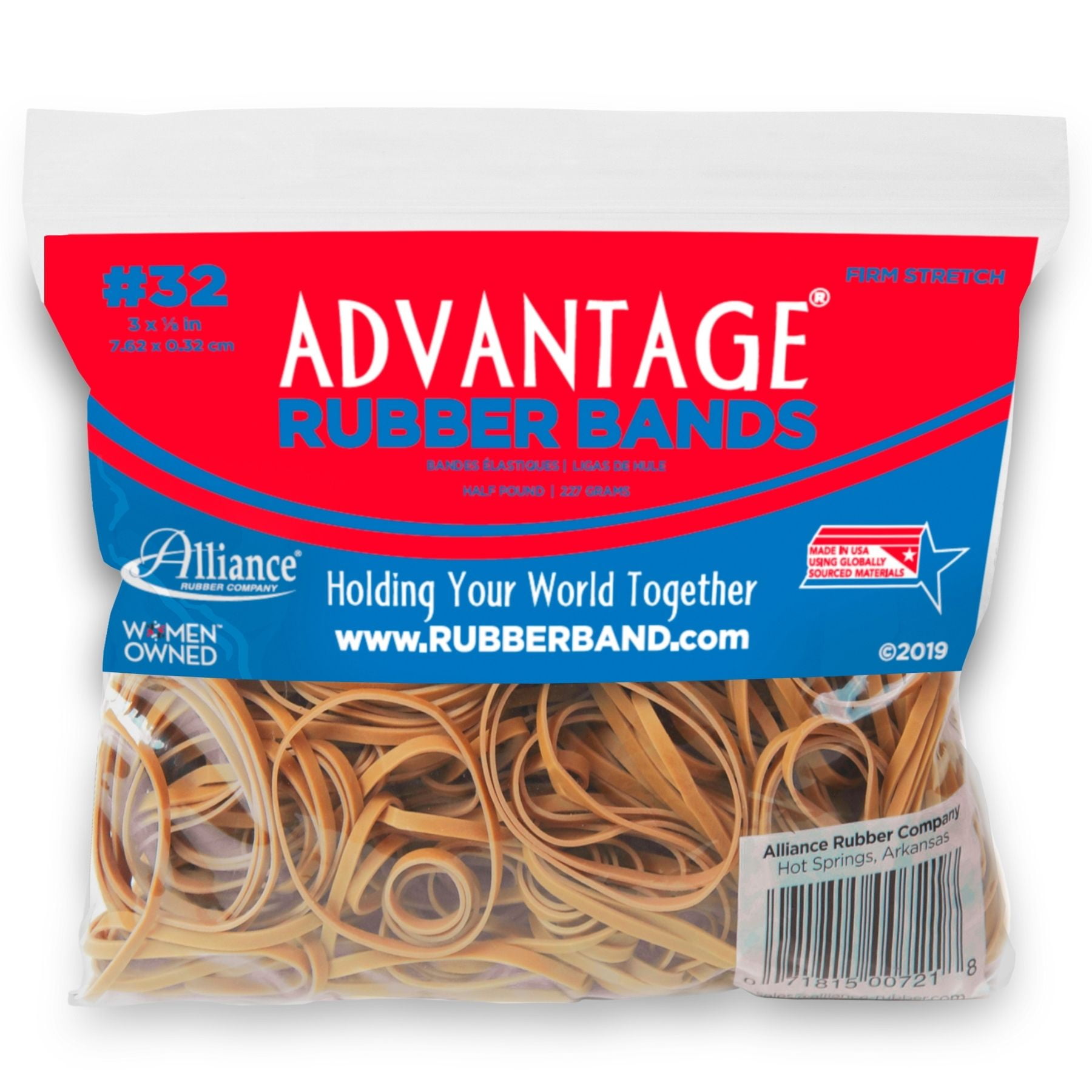 Alliance Rubber 00721 Advantage Rubber Bands Size #32 3 x 1/8, Natural Crepe 350 Bands 1/2 lb Bag Contains Approx
