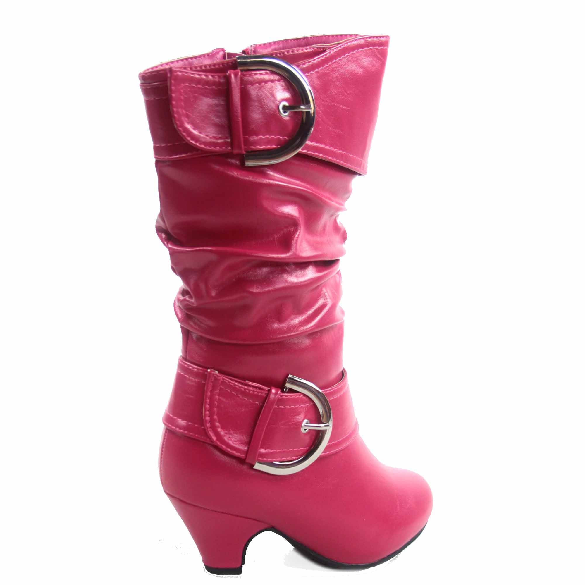 Auto 9k Youth Girl S Kid S Zipper Low Heel Round Toe Buckle Dress Boot Black 13 Walmart Com