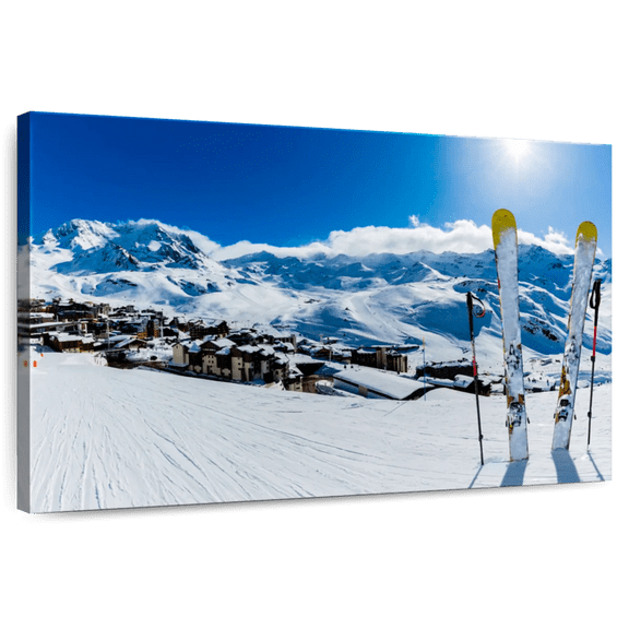 Elephant Stock Sunny Day Winter Skiing Wall Art - Horizontal Canvas Wall Art - Living Room Wall Decor - Sports Canvas - Gray And Teal Decor - 12" x 8"