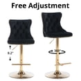 thumbnail image 3 of Swivel Bar Stools Set of 2, Adjustable Counter Height Barstools with Nailheads Trim, Button Tufted Back and Golden Footrest, Velvet Bar Chairs for Home Bar Kitchen Island, Black, 3 of 7