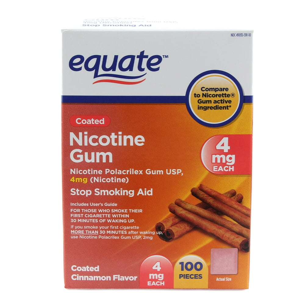 Equate Nicotine Gum to Stop Smoking, 4 mg, Cinnamon Flavor, 100 Count