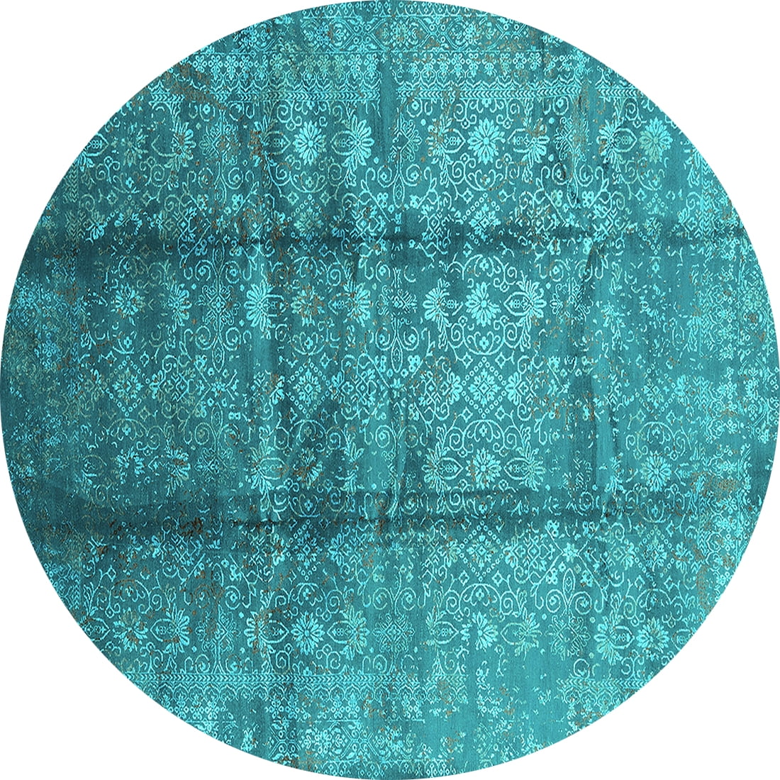 Ahgly Company Machine Washable Indoor Round Oriental Turquoise Blue ...