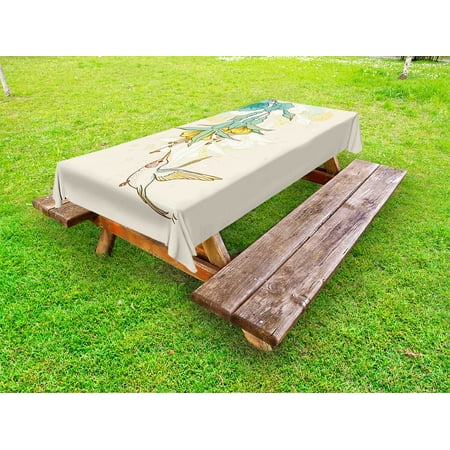 

Hummingbird Outdoor Tablecloth Hummingbird and Tropical Flowers Summertime Stylized Exotic Plant Nature Art Decorative Washable Fabric Picnic Tablecloth 58 X 120 Inches Teal Yellow by Ambesonne