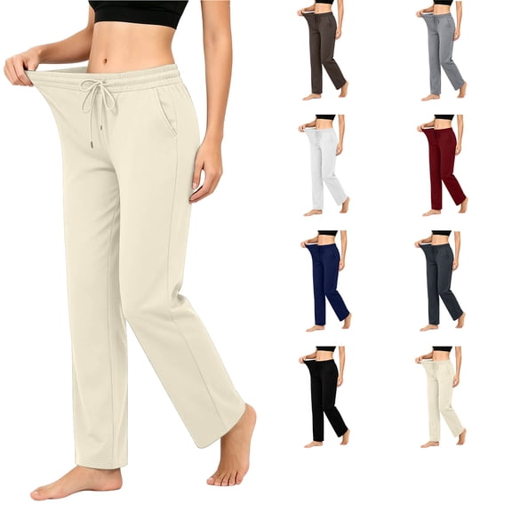 Lzobxe Wide Leg Pants Woman Stretch Knit Casual Lounge Pants Drawstring Athletic Work Pants with Pockets,Sizes S-3XL