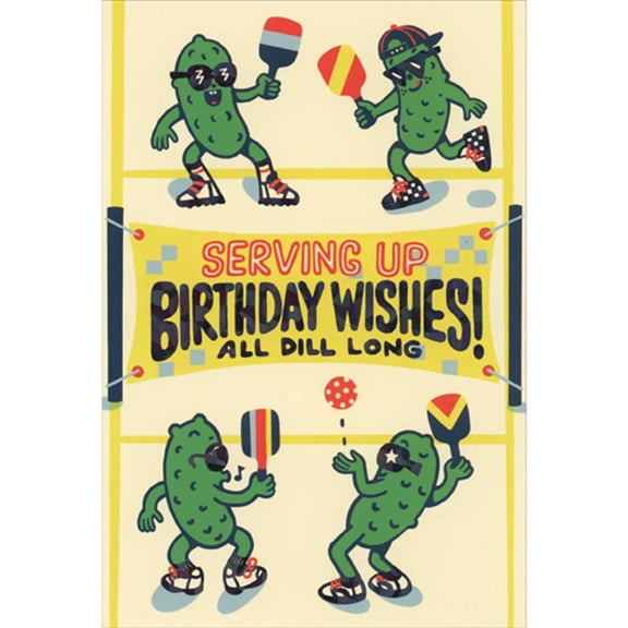 Pictura Serving Up Birthday Wishes: Pickles Playing Pickleball Funny Birthday Card