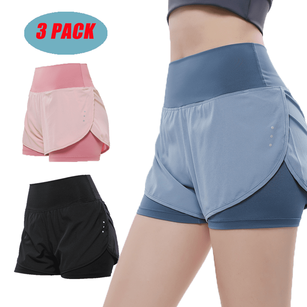 3-Pack Women’s 2 in 1 Running Shorts Workout Athletic Gym Yoga Shorts ...