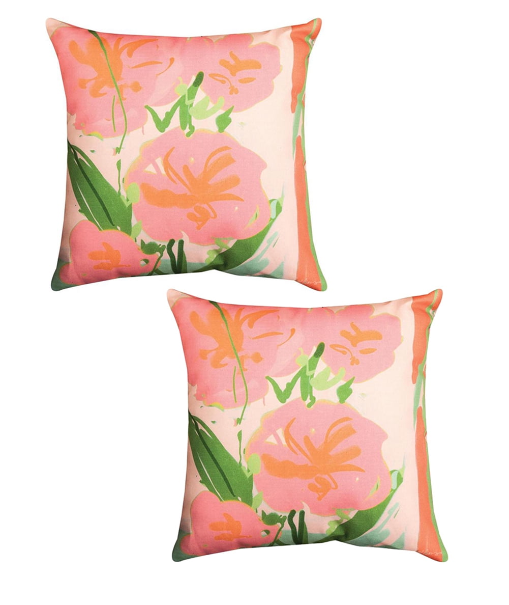 Pair of 18 In Loosen Up Pink and Green Floral Print Indoor/Outdoor