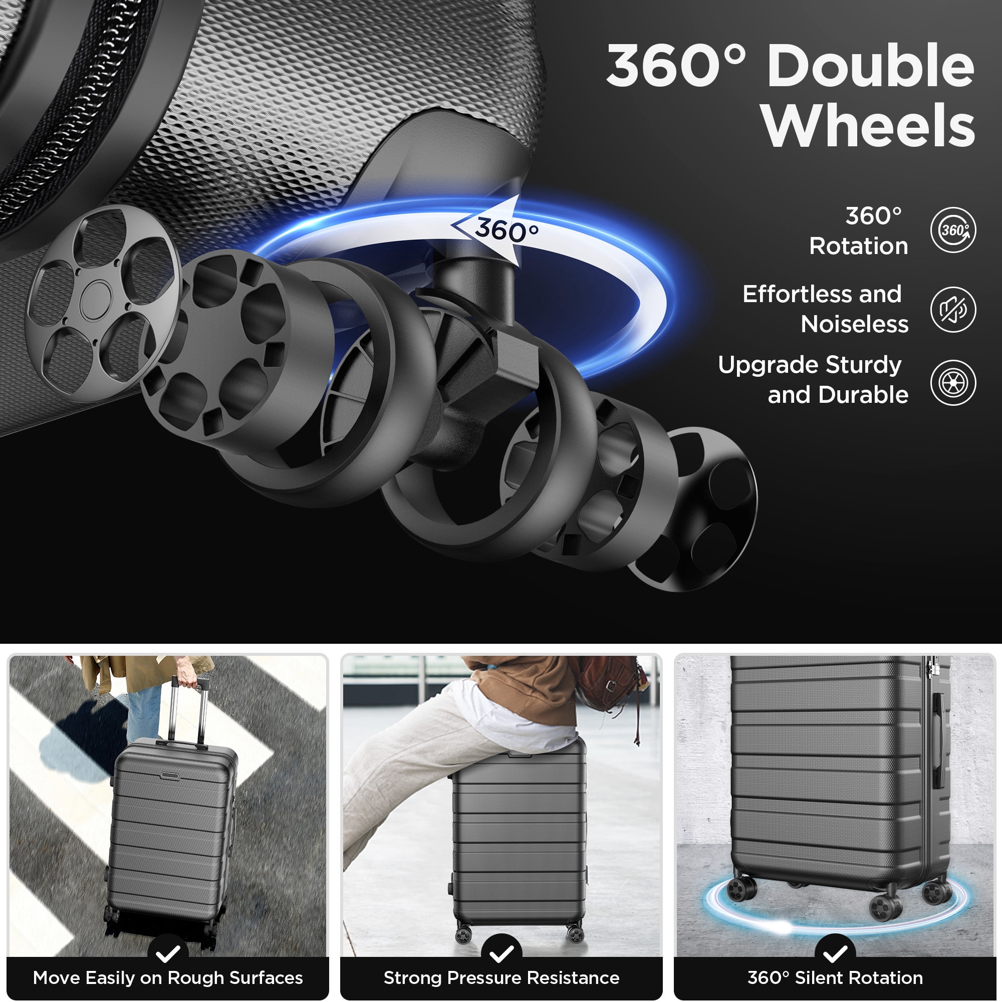 11 Piece Hardside Luggage Suitcase Set with 360° Double Spinner Wheels & Lock, 14” Travel Case, 20" Carry-On Luggage, 24" Checked Luggage and 28" Checked Luggage, Black