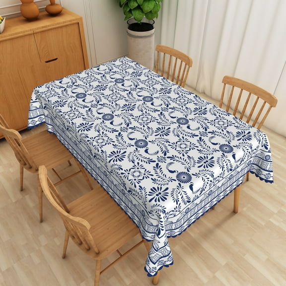 SUNOLIFE Blue Bohemain Tablecloth Rectangular Boho Modern Table Cloth Cover 54x72 Inch