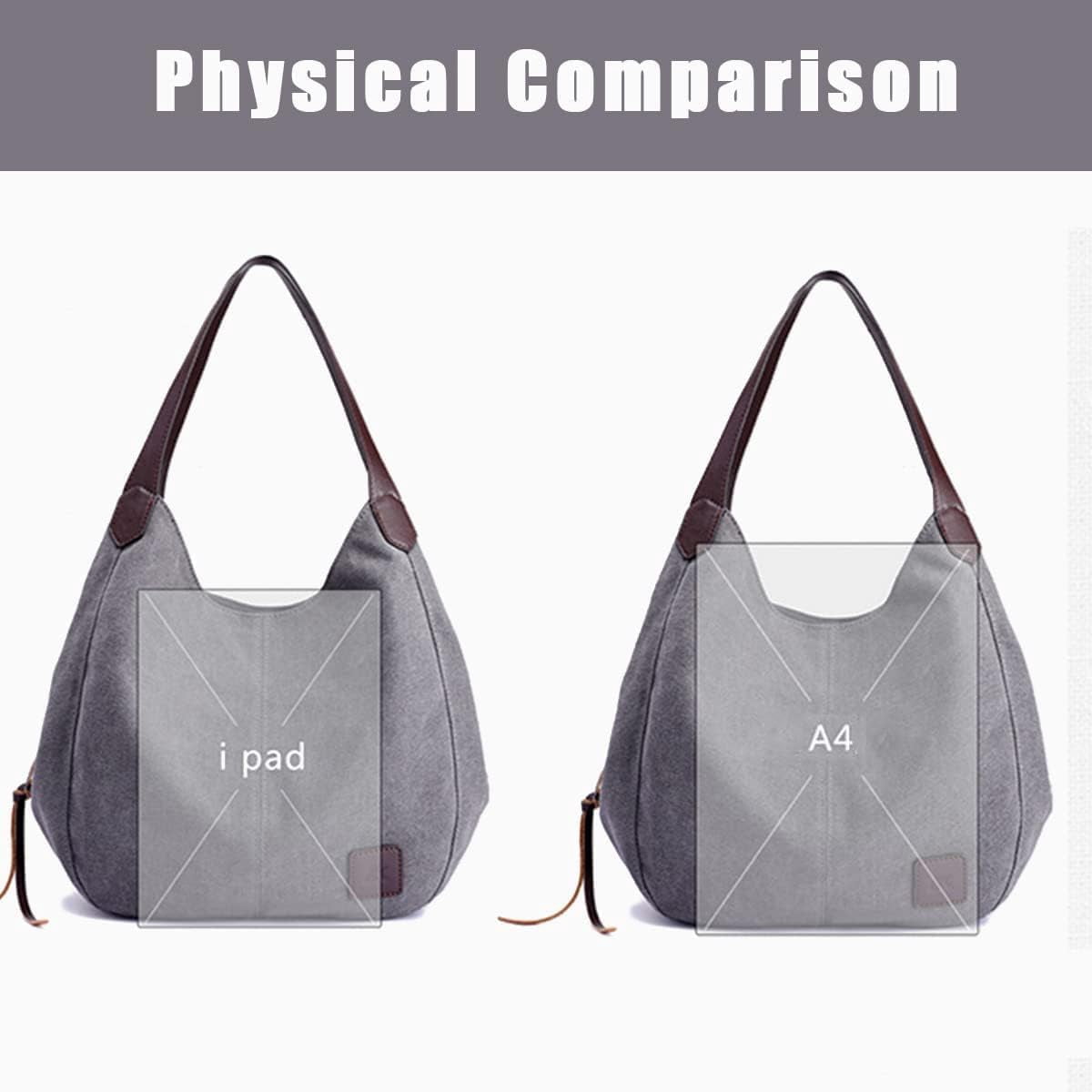 Women Canvas Hobo Purse Multi Pocket Handbags Shoulder Bags Tote Purses