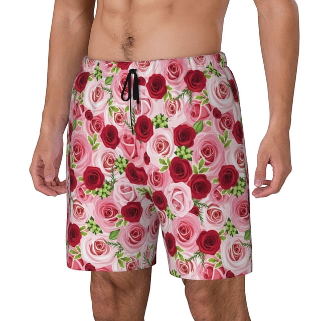 Balery Rose Flowers Bañador para hombre, shorts de playa de secado rápido con entrepierna y forro de compresión-3X-Large