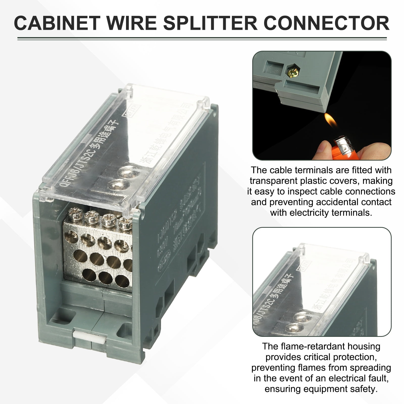 Uxcell 2 in 12 Out Rail Terminal Blocks, 690V 300A Connectors Power Distribution Block with Flame-Retardant Housing 1.42In Width