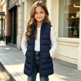 thumbnail image 4 of OGLCCG Long Puffer Vest Girls Sleeveless Quilted Warm Coat Gilet Jacket Fall Winter Zip Up Padded Outerwear with Pockets(Navy,7-8 Years), 4 of 8