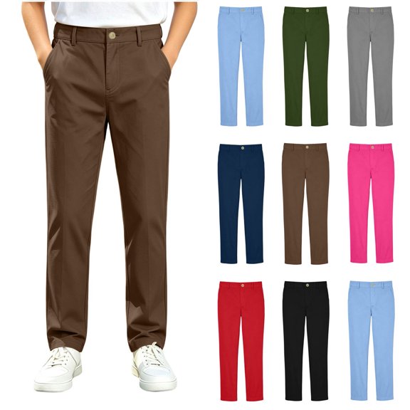 Boys Big Kids Casual Pants, Elastic Waist Loose Straight Solid Trousers With Side Pockets, Boys School Pants For Daily Outdoor Leisure Family | Akmoler,Black 5-6 Years