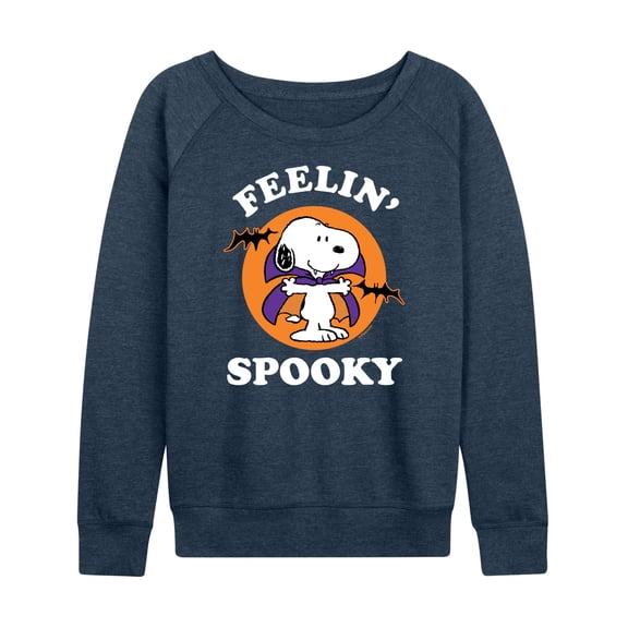 Peanuts - Feelin Spooky Lightweight French Terry Wide Neck Long Sleeve Graphic Shirt