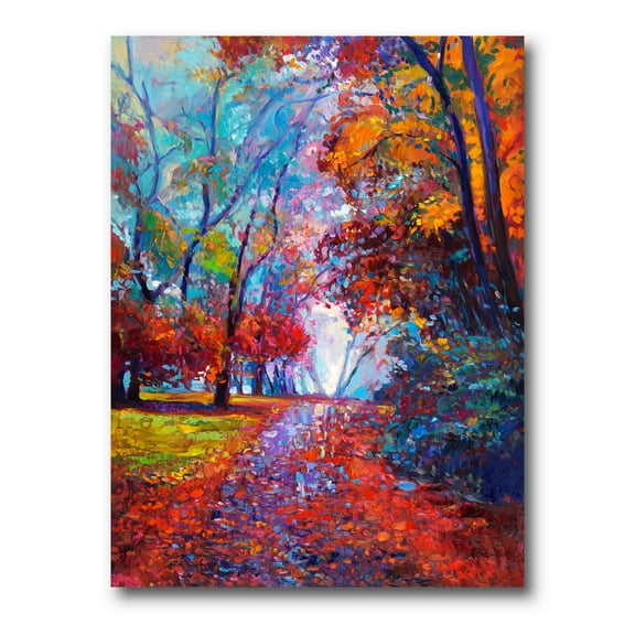 Designart ' Red Autumn Landscape With Little Road ' Traditional Canvas Wall Art Print