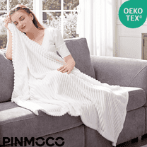 PINMOCO White Fleece Throw Blanket for Couch, Fuzzy Lap Blanket for Sofa Chair Bed Home Decoration, 50*60 inches