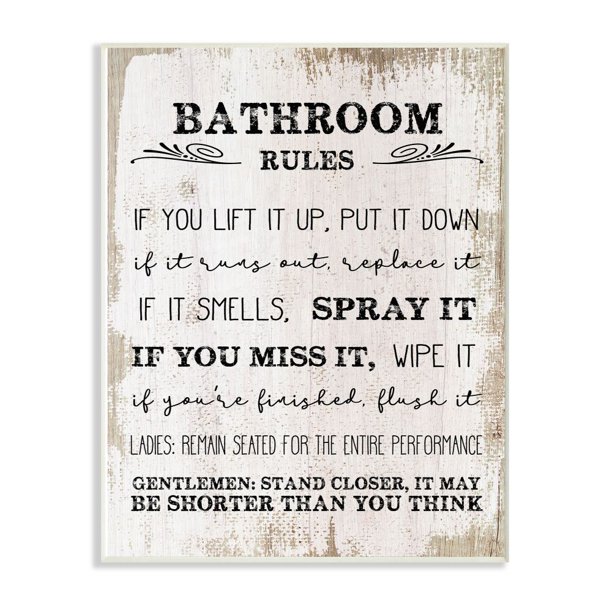 Stupell Industries Bathroom Rules Funny Word Wood Textured Design Wall Plaque Art By Daphne Polselli Walmart Com Walmart Com