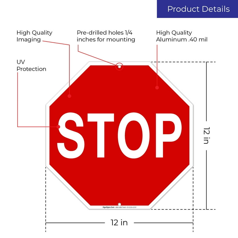 STOP アルミサイン Stop Sign, Street Stop Sign, 12x12 Aluminum - Walmart.com
