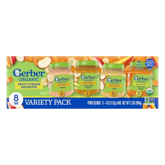 Pack Variado de Purés Orgánicos para Bebés Gerber 8x113ml