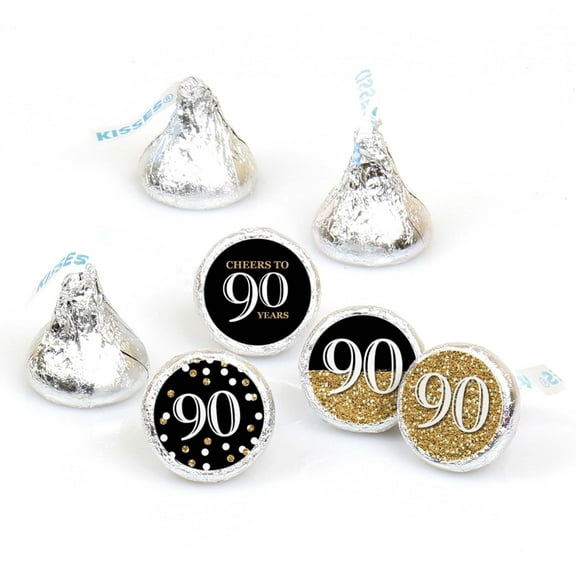 Big Dot of Happiness Adult 90th Birthday - Gold - Round Candy Sticker Party Favors - Labels Fits Chocolate Candy (1 sheet of 108)