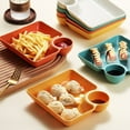 thumbnail image 3 of Becaristey Large Dumpling Plate with Vinegar Space Square Shape Pastry Cookie Platter Separated Divided Tray Sauce Tableware Yellow, 3 of 6