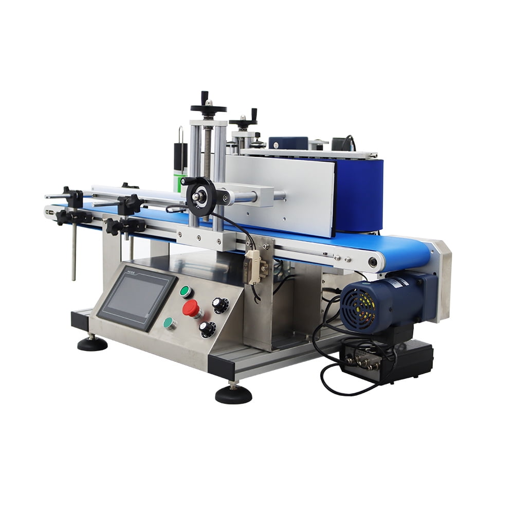 Conveyor Table Round Bottle High Speed Marking Labeling Machine Automatic Round Bottle Label Applicator Desktop Labeler Maker with Emergency Stop Switch and Touch Screen 110V 20-200PCS/min