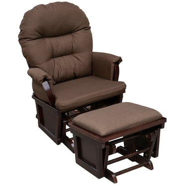 DeeHome Nursery Glider Rocking Chair with Ottoman, Thick Padded Cushion Seating and Wood Base, Brown
