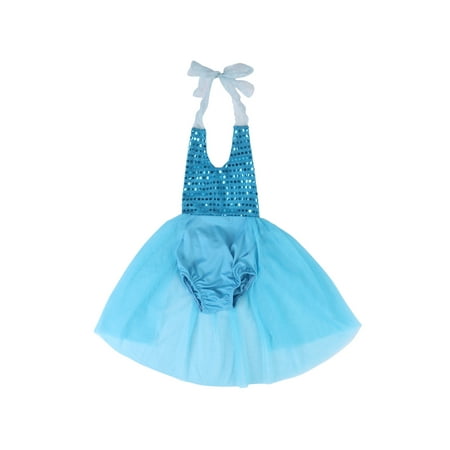 

EYIIYE Baby Girls Summer Halter Sequin Waist Bow Hollow Back Waist Elastic Band Mesh Romper