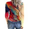 thumbnail image 6 of Women's Tops Long Sleeve Vintage Texture Oil Painting Print T-Shirts Slim Fit Going Out Tunic Tops Casual Crew Neck Fall Tee Top Orange S, 6 of 6