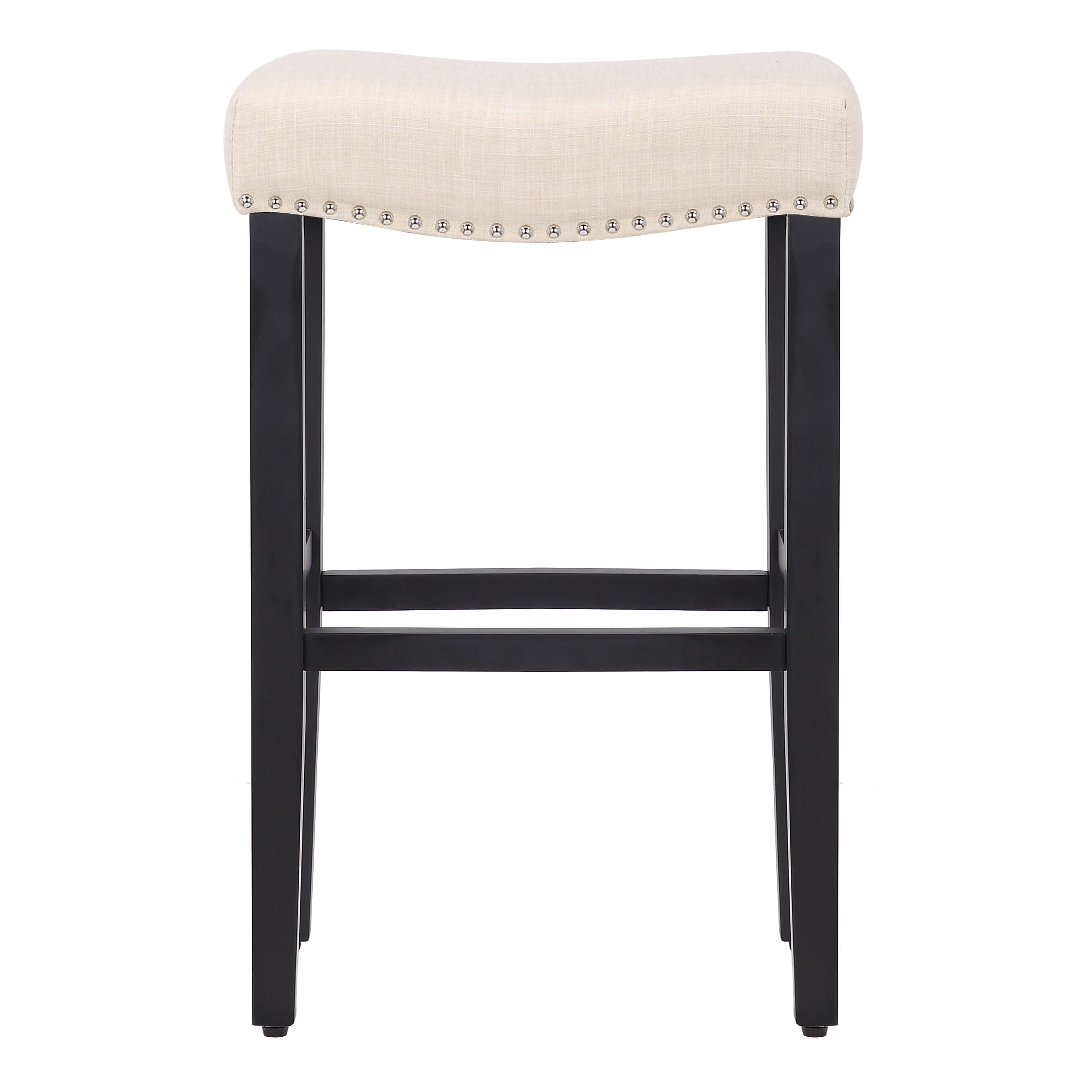 Westin Outdoor Yazan 29" Upholstered Bar Stool with Nail Head Trim, Black/Beige