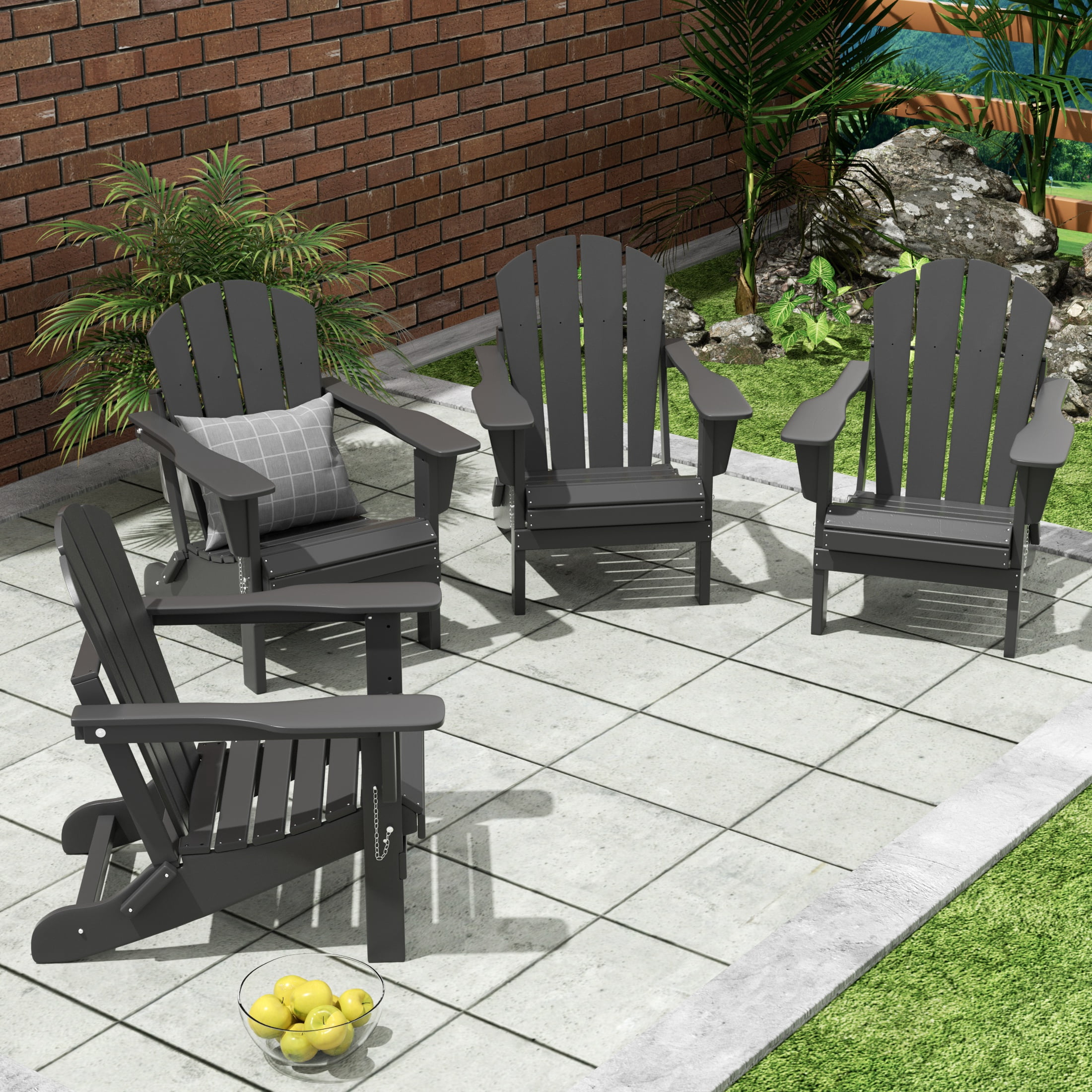 Westin Outdoor Patio Folding Adirondack Chair HDPE Plastic, Gray