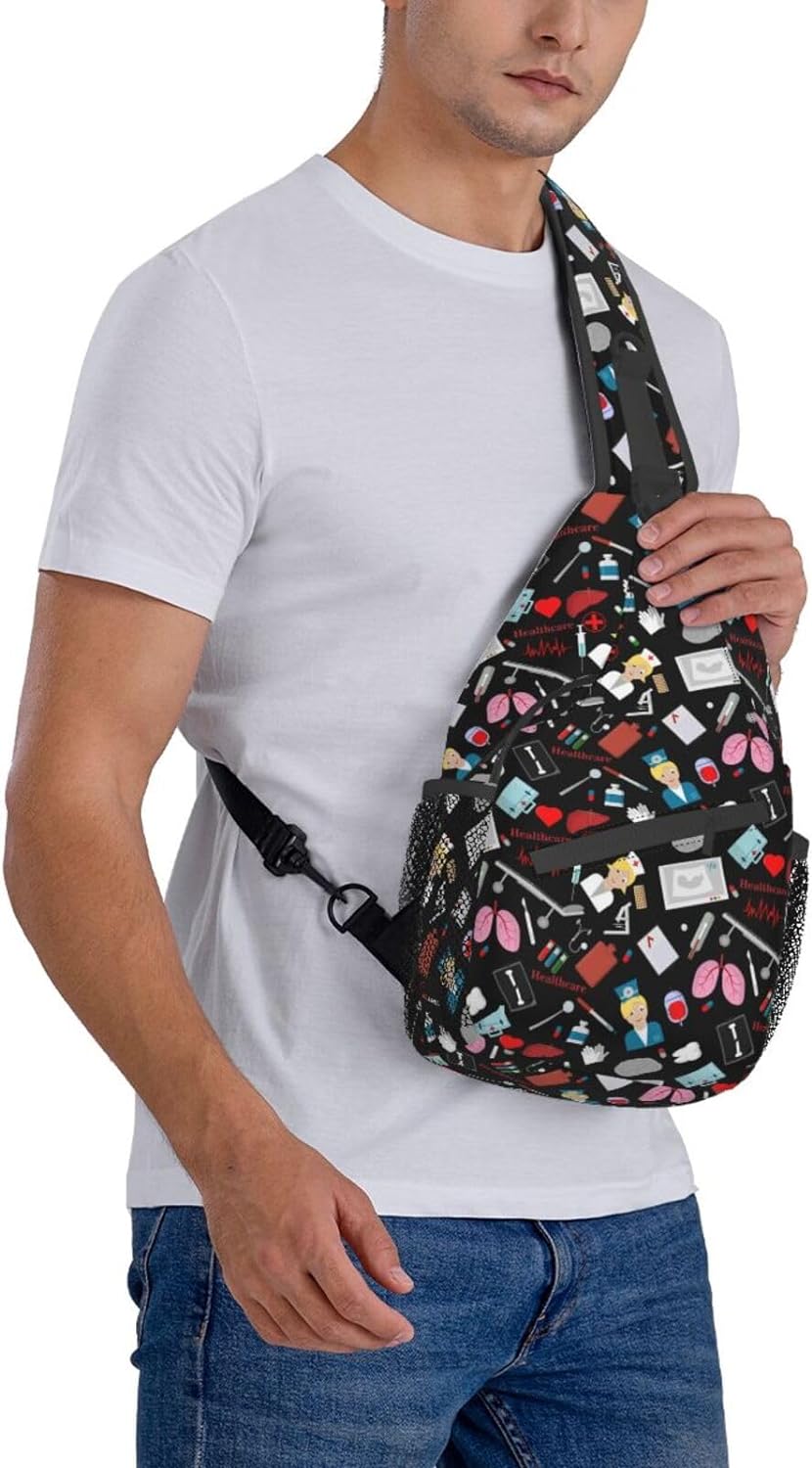 Nurse Medical Theme Sling Bag Crossbody Hiking Travel Chest Bags Backpack Shoulder Daypack for Women Men