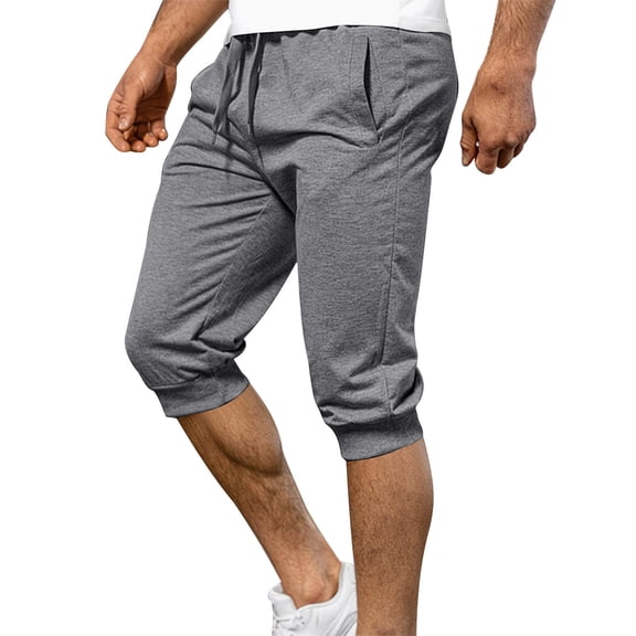 Fnooota Men's Athletic Shorts, Summer Knee Length Workout Elastic Waist Running Shorts with Pockets Gray Size S-3XL