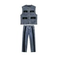 thumbnail image 2 of Mens Plus Size Denim Vest and Pants Set Two Piece with Pockets Zipper Closure Durable Everyday Outfit For Casual Wear, 2 of 9