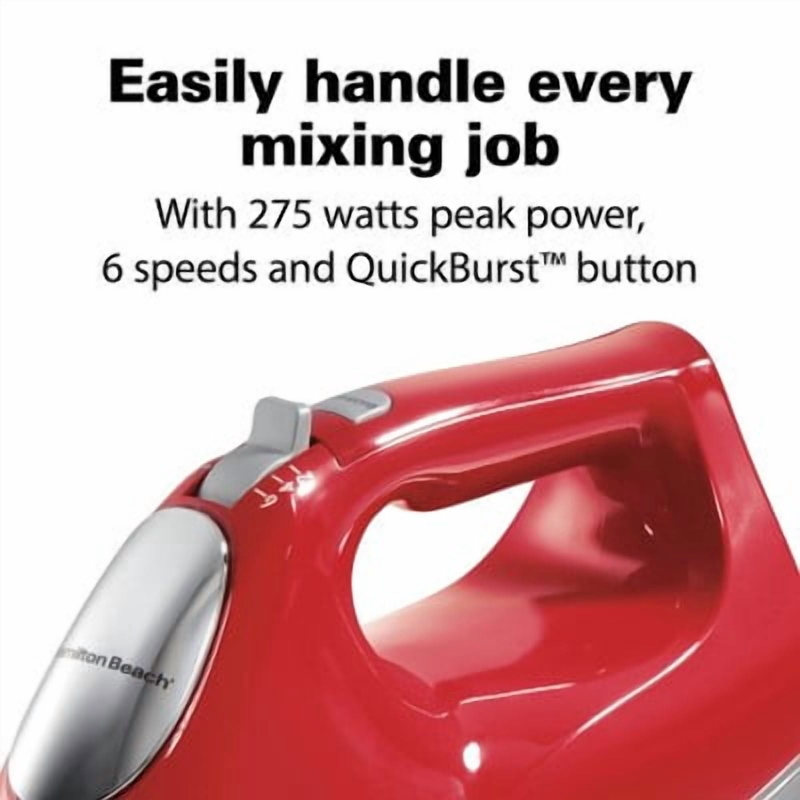 Hand Mixer w/case : 6-Speed Red Handheld Mixer for Kitchen, 275W, Dishwasher-Safe Parts