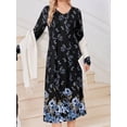 thumbnail image 2 of KISSGAL Women Nightgowns Long Sleeve Sleepshirts Pleated Long Nightdress V Neck Curved Hem Night Gown Sleepwear with Pockets, 2 of 6