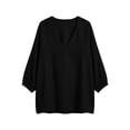 thumbnail image 6 of TGSLY Women's 3/4 Balloon Sleeve Tops Lightweight Soft V Neck Crinkle Cotton Shirts with Elastic Cuffs Loose Fit Dressy Casual Solid Color Blouses XL, 6 of 7
