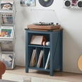 thumbnail image 3 of Record Player Stand with Vinyl Record Storage Holds up to 160 Albums,Large Wood Record Player Table，Blue Turntable Stand Cabinet Dispaly Shelf for Living Room,Bedroom,Office, 3 of 10