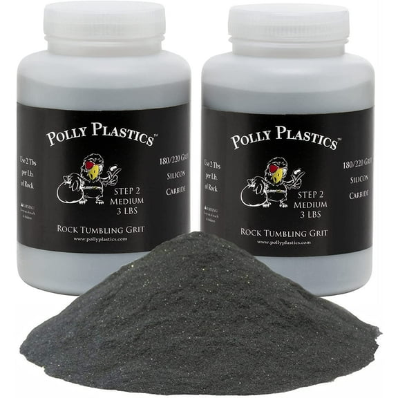 Polly Plastics Rock Tumbler Media Grit Refill, Medium 180/220 Silicon Carbide Grit, Stage 2 for Tumbling Stones (2 Pack) (6 lb.)