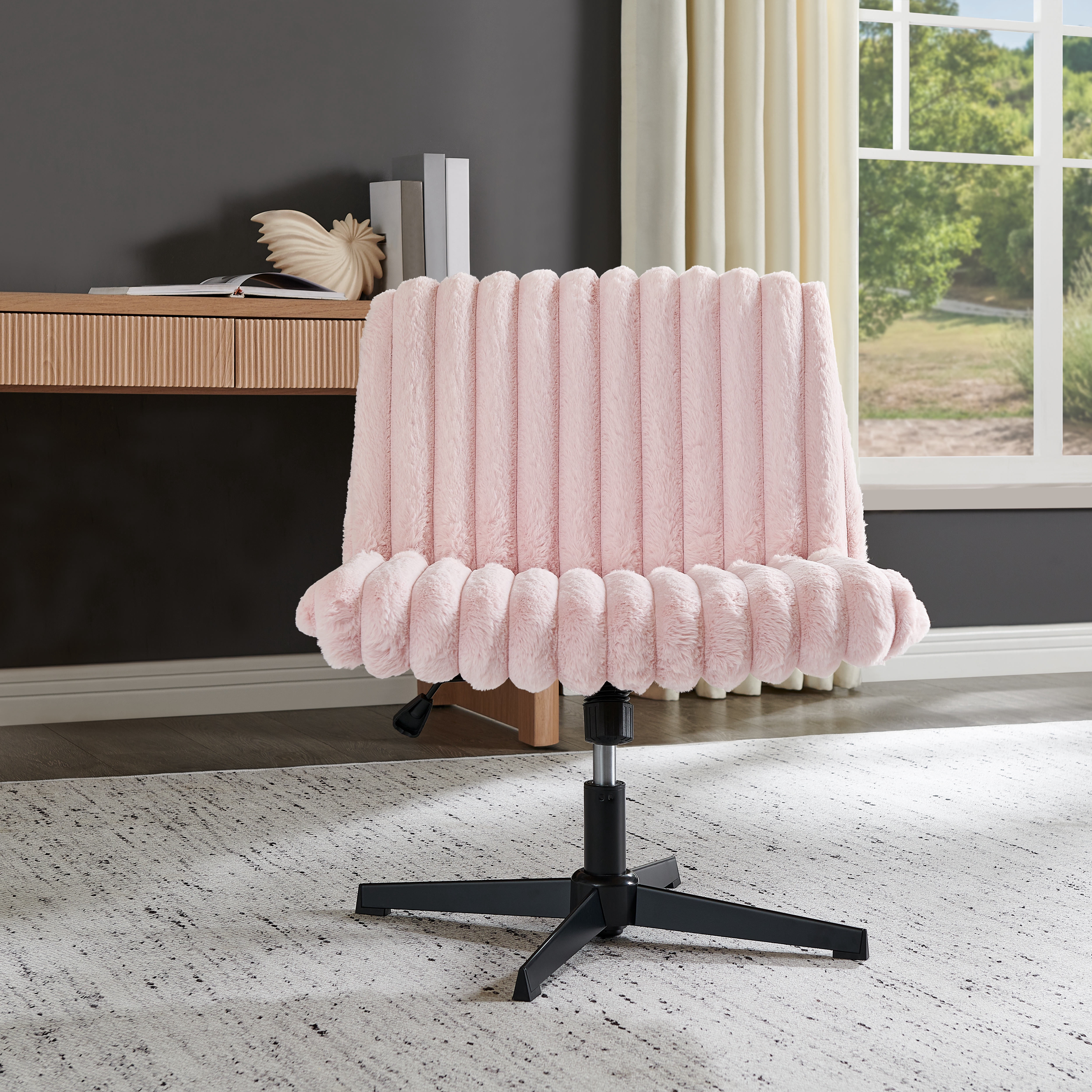 Roundhill Blynn Adjustable Swivel Criss Cross Chair, Wide Seat Office Chair Vanity Chair, Pink