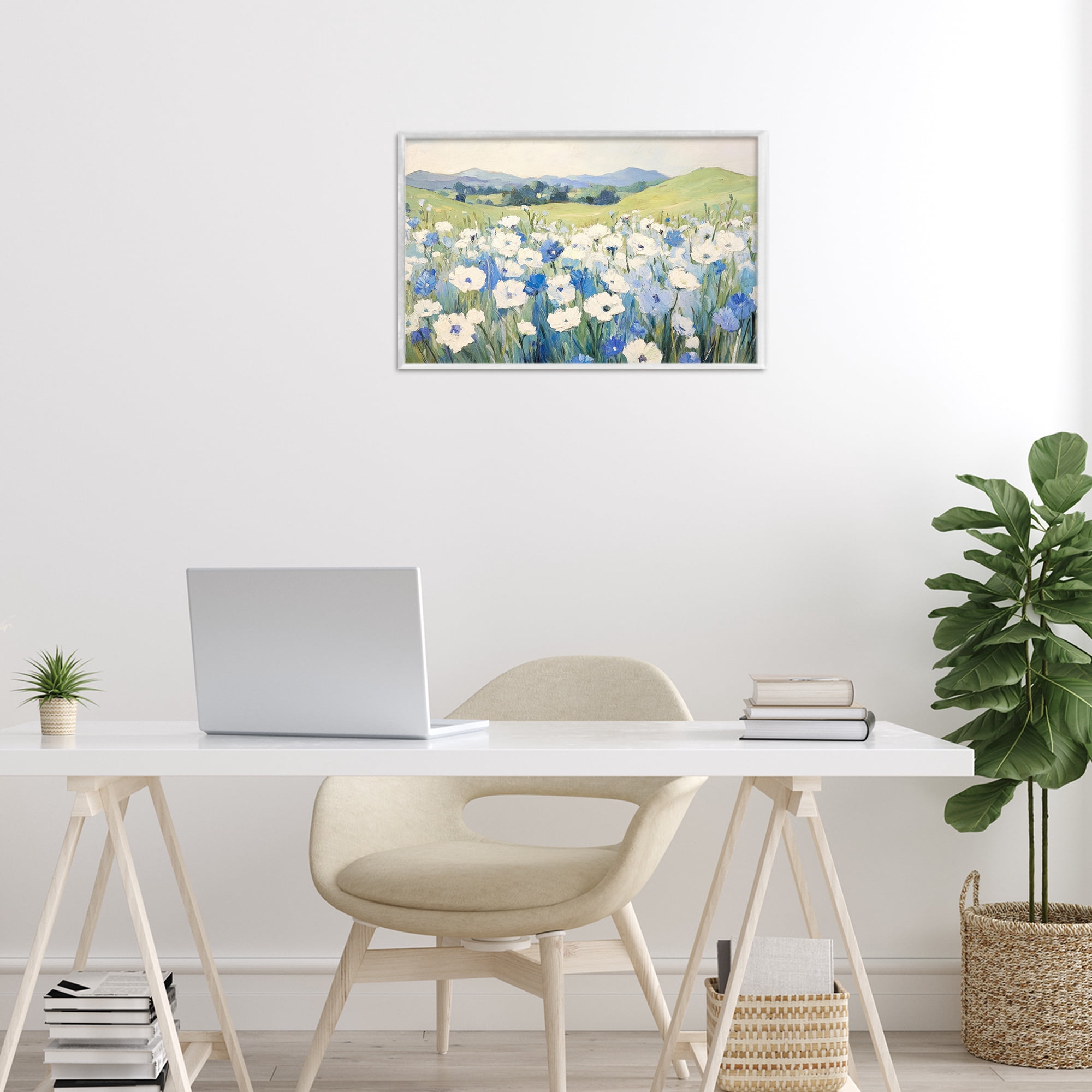 Stupell Industries Blue & White Daisies White Framed Giclee Art, design by Petal Prints Design
