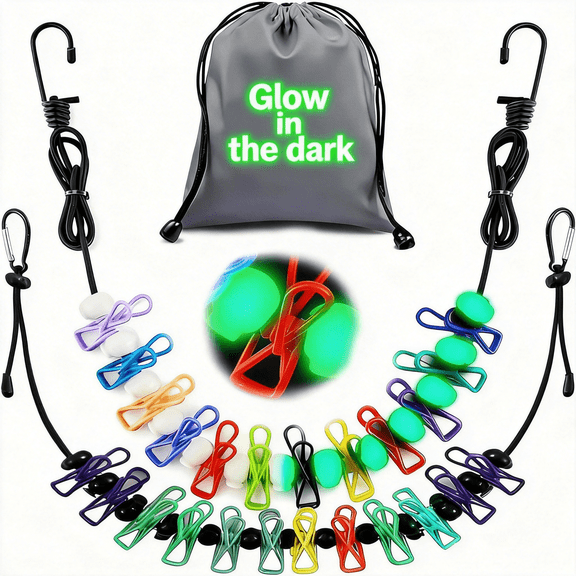 3-Pack Cruise Essentials Portable Clothesline with Glow Beads, Travel Drying Rack Clips for Cruise Ship Hotel RV Camping, Windproof