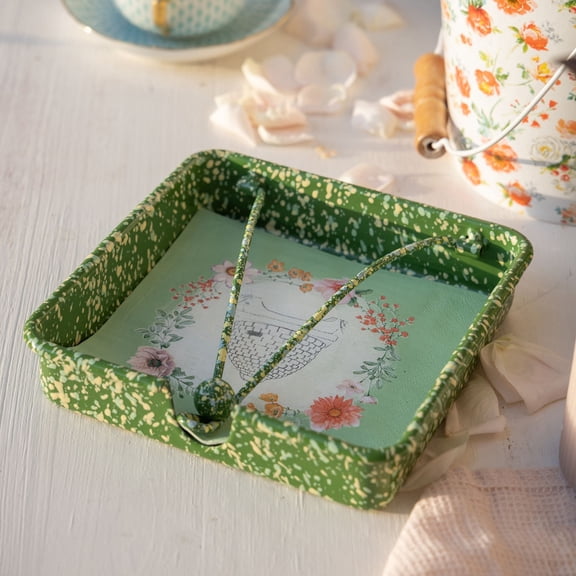 Z&Z ORNAMENTORUM Napkin Holder for Table, Flat Napkin Holder with Weighted Arm, Paper Napkin Holders, Farmhouse Green Square Enamel Napkin Holder for Kitchen, Bathroom, Party,Table Top