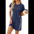 thumbnail image 1 of Vestido Camisero de Verano para Mujer, Informal, con Mangas , Cuello Redondo, Holgado, Minivestido Azul Marino XL, 1 of 10