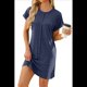 thumbnail image 1 of Vestido Camisero de Verano para Mujer, Informal, con Mangas , Cuello Redondo, Holgado, Minivestido Azul Marino M, 1 of 10