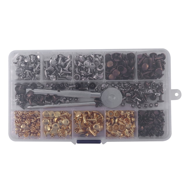 600 Sets Leather Rivets Double Cap Rivet Tubular Metal Studs with Punch Pliers Fixing Set Tools